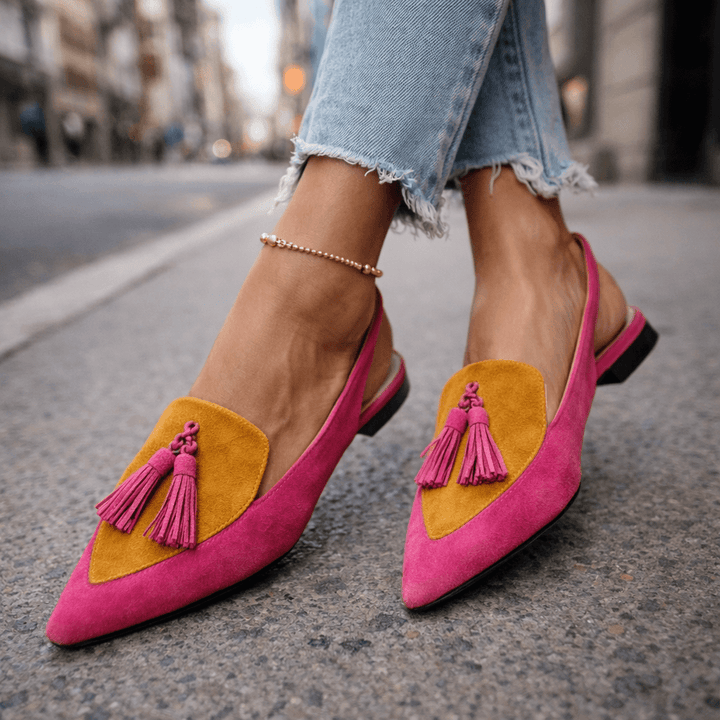 Eveliina - Pointed Ballet Flats with Back Strap and Tassels