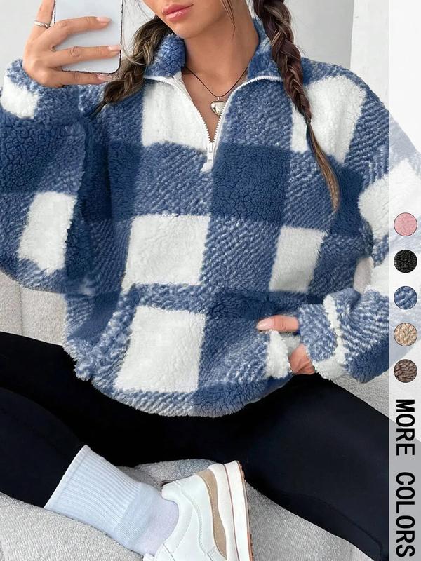 SAVANNAH - Stylish Plaid Print Half Zip Sweatshirt Casual Long Sleeve