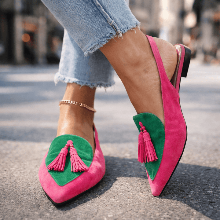 Eveliina - Pointed Ballet Flats with Back Strap and Tassels