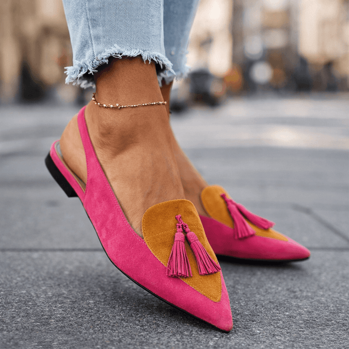 Eveliina - Pointed Ballet Flats with Back Strap and Tassels