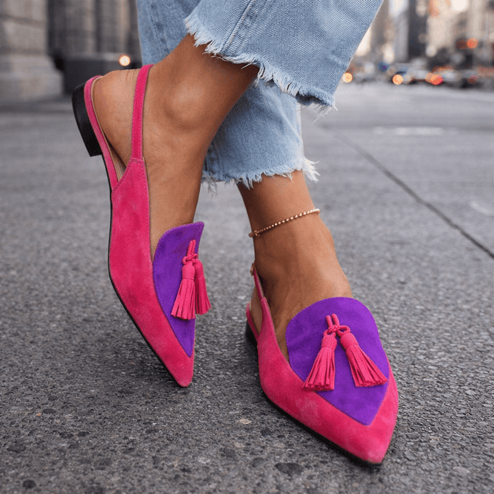 Eveliina - Pointed Ballet Flats with Back Strap and Tassels