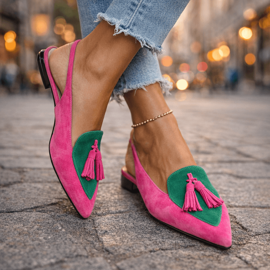 Eveliina - Pointed Ballet Flats with Back Strap and Tassels