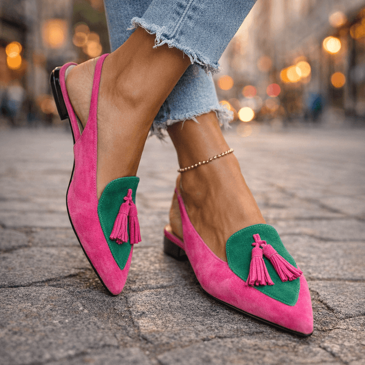 Eveliina - Pointed Ballet Flats with Back Strap and Tassels