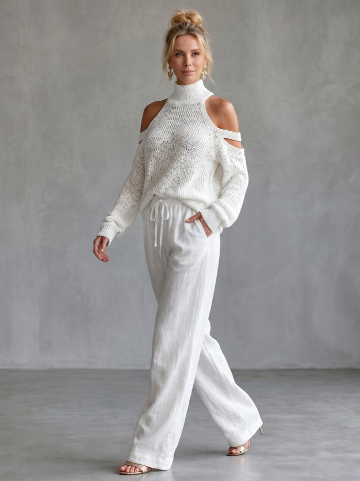 Isabella™ | Knit Set with Off-Shoulder Top and Wide-Leg Pants