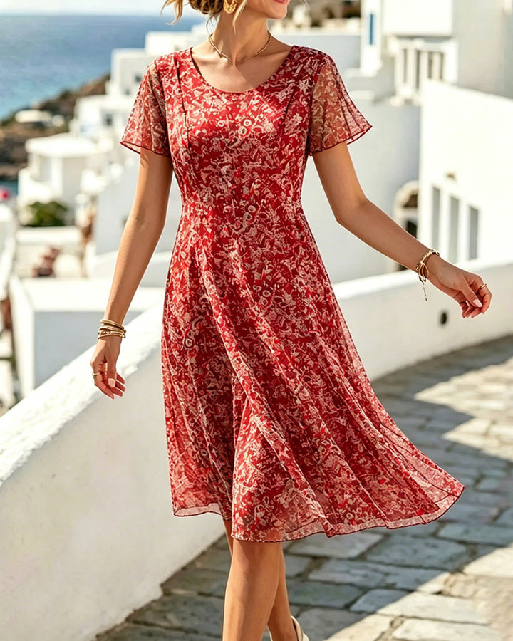 Venla - Short Sleeve Dress with Floral Patterns