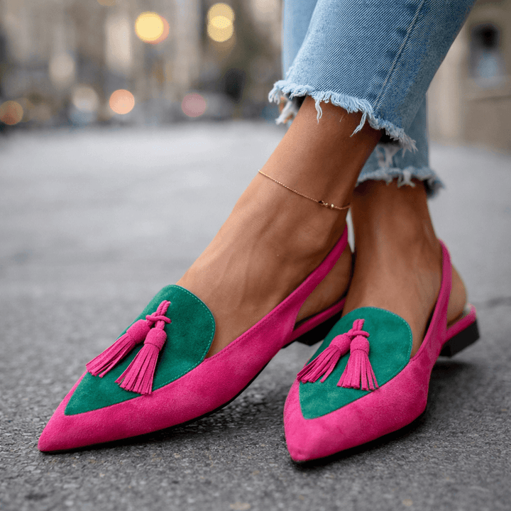Eveliina - Pointed Ballet Flats with Back Strap and Tassels