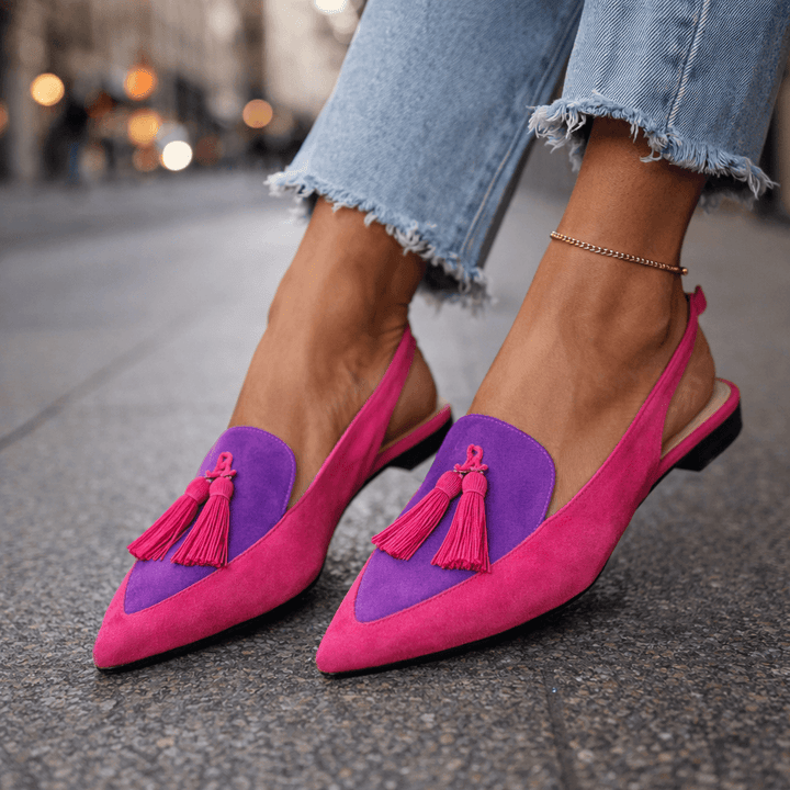 Eveliina - Pointed Ballet Flats with Back Strap and Tassels