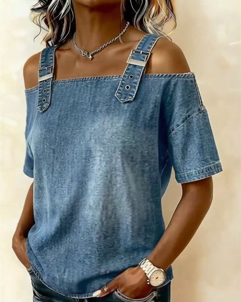 Dawn™ | Buckled Denim Lounge Topenim Shirt