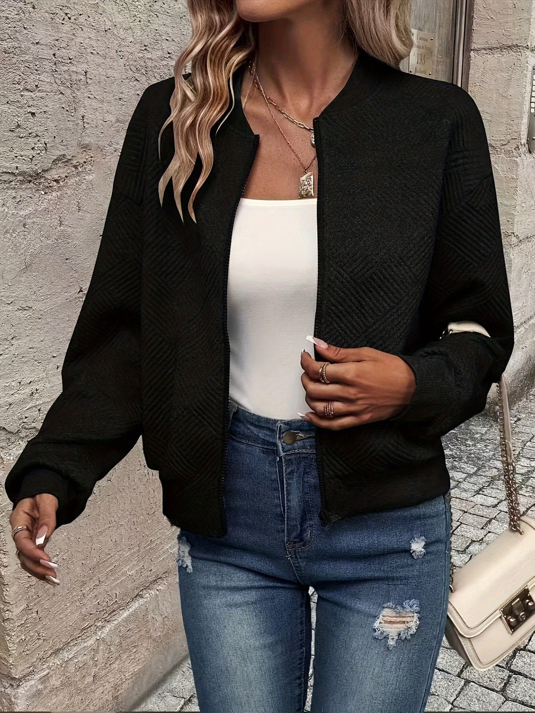 Linda™ | Textured Zip-Up Knit Jacket