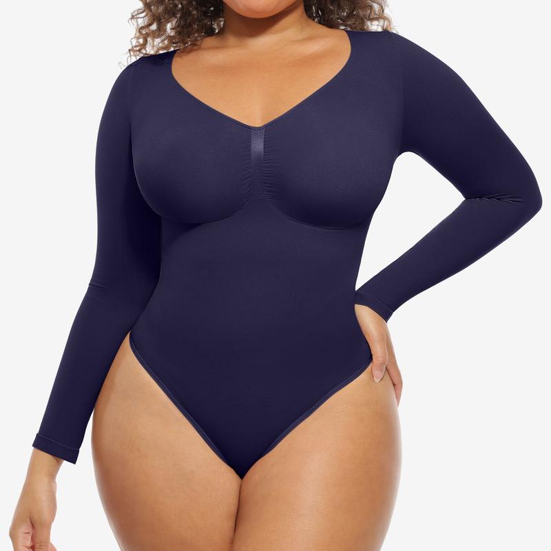 SONYA - Seamless Shaping Long Sleeve Thong Bodysuit for Comfort