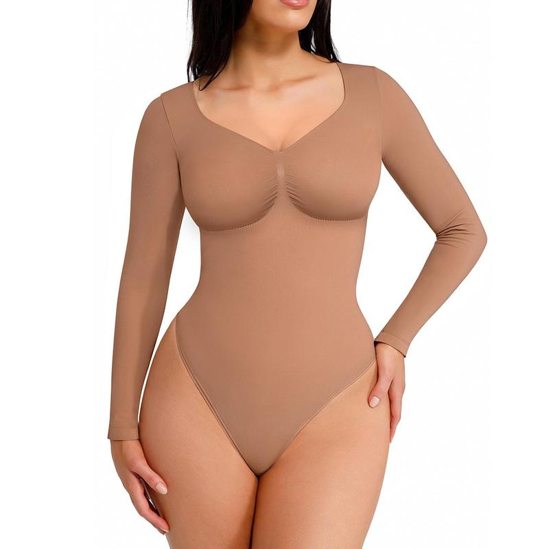 SONYA - Seamless Shaping Long Sleeve Thong Bodysuit for Comfort