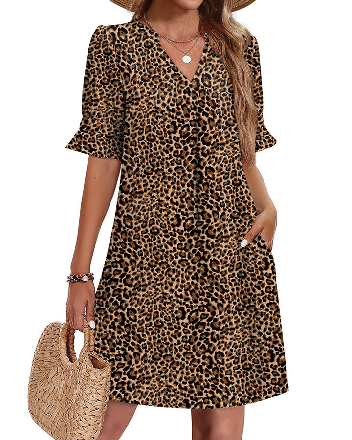 Amelia™ | Casual Hawaiian Ruffle Sleeve Shift Dress