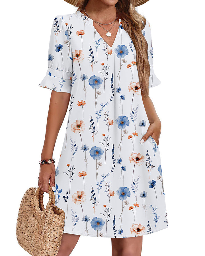 Amelia™ | Casual Hawaiian Ruffle Sleeve Shift Dress