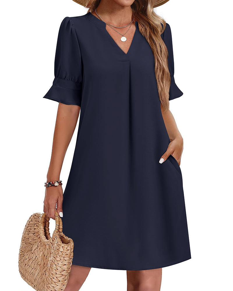 Amelia™ | Casual Hawaiian Ruffle Sleeve Shift Dress