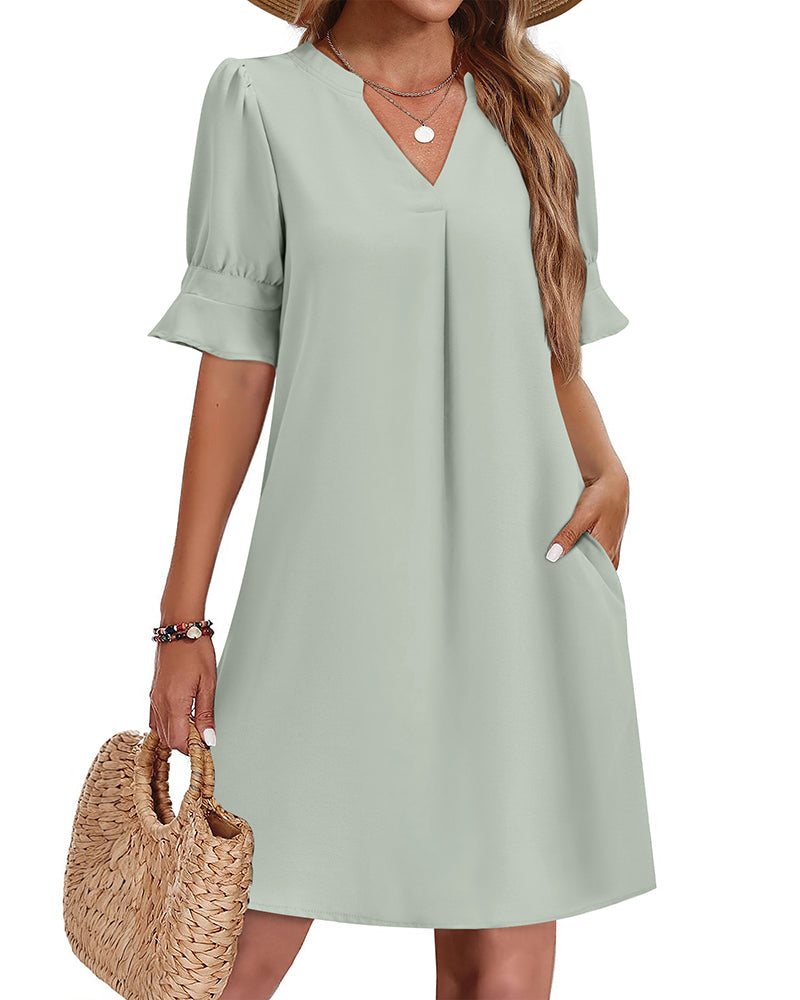 Amelia™ | Casual Hawaiian Ruffle Sleeve Shift Dress