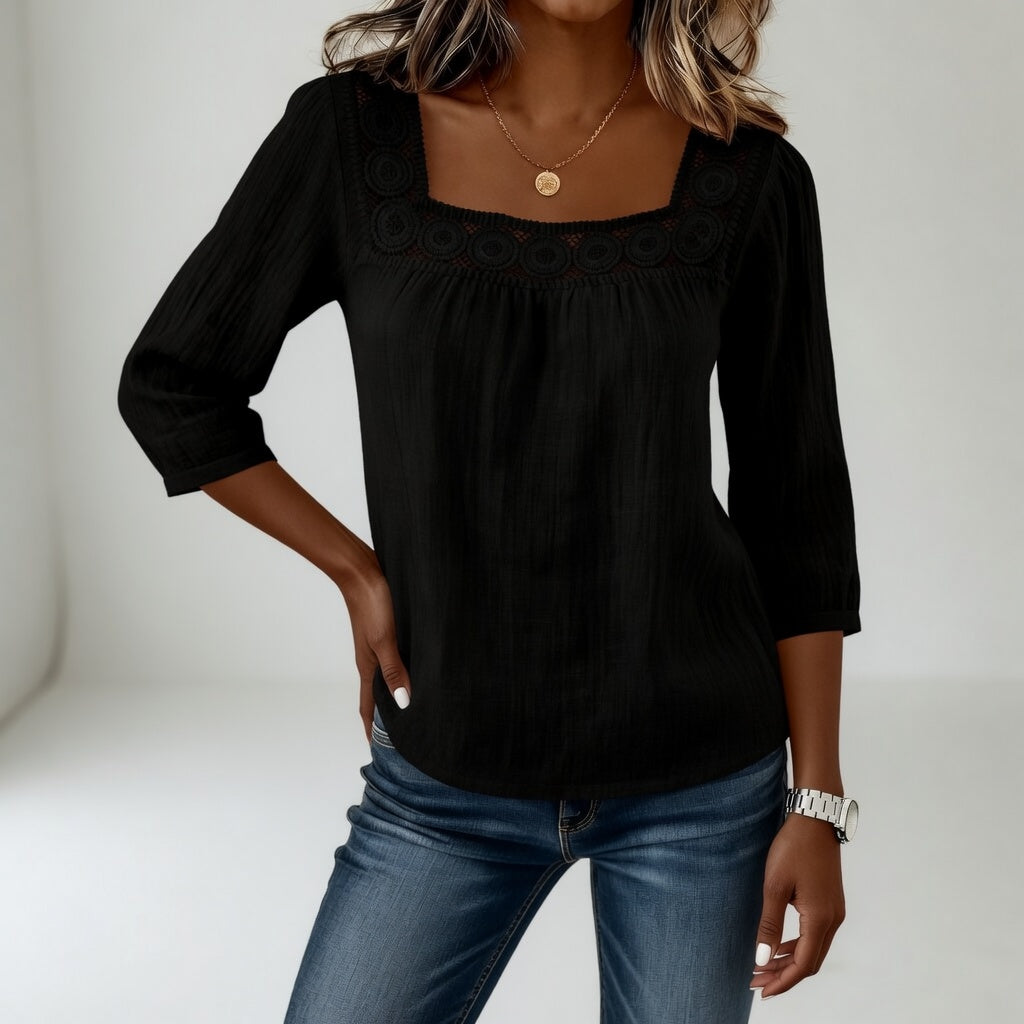 Isla™ | Elegant Lace Square Neck Blouse