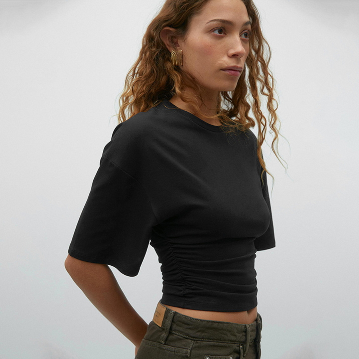 PAMKA - Comfy Short Sleeve Waist Fitted Top