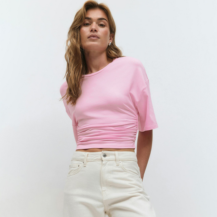 PAMKA - Comfy Short Sleeve Waist Fitted Top