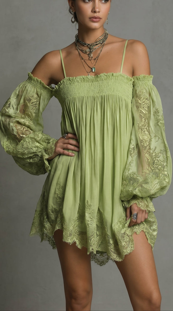Antonella - Chiffon Mini Dress with Bardot Neckline