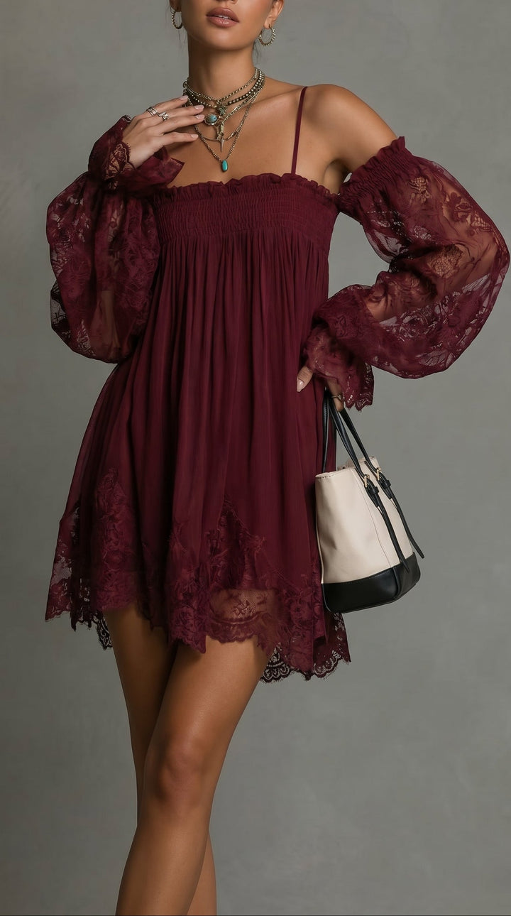Antonella - Chiffon Mini Dress with Bardot Neckline