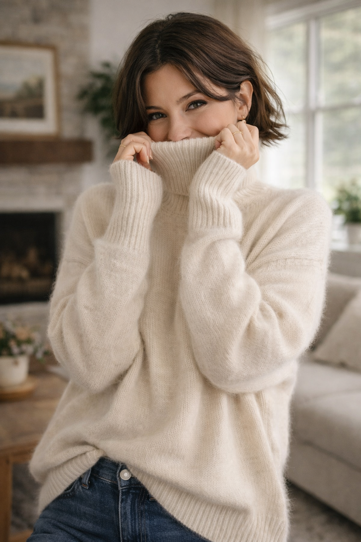 Evelyn™ Women’s Turtleneck Sweater – Relaxed Fit, Ribbed Neck & Cuffs