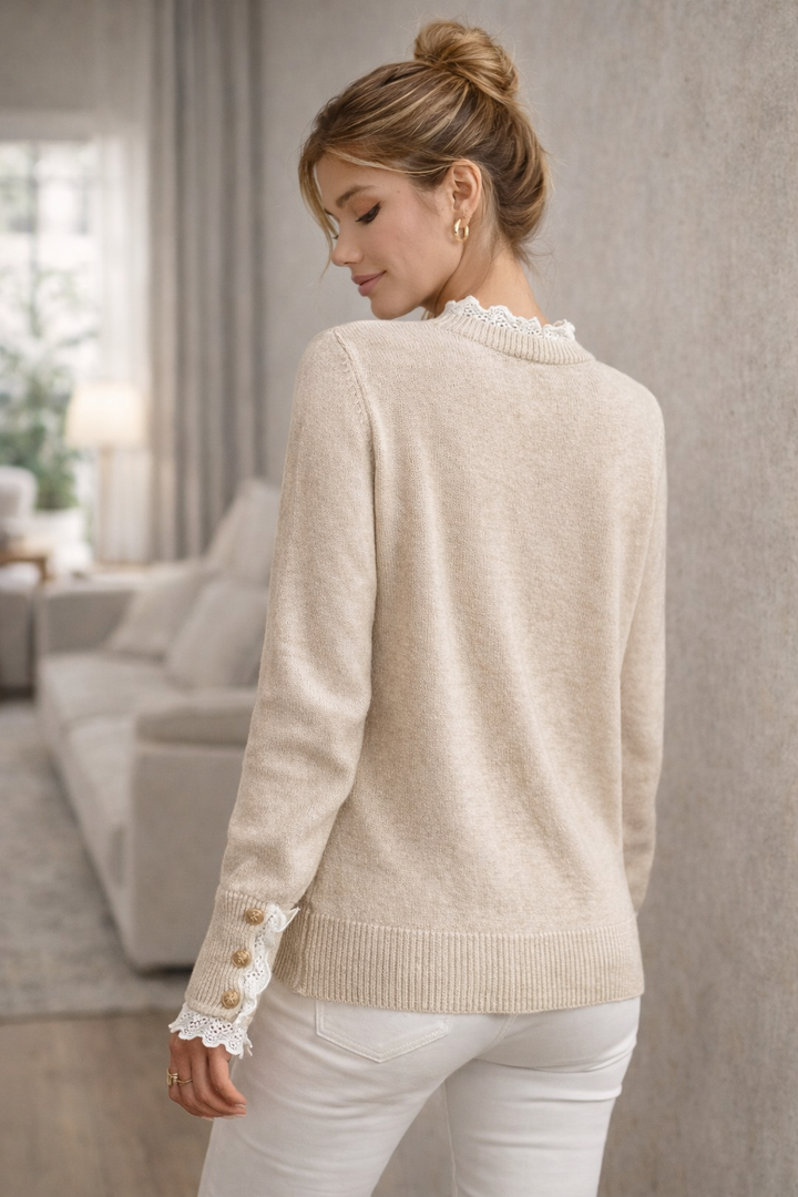 Elise™ | Lace Trim Knit Sweater