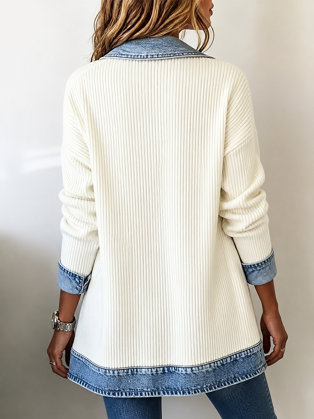 Jessica™ | Luxe Denim-Trim Knit Jacket