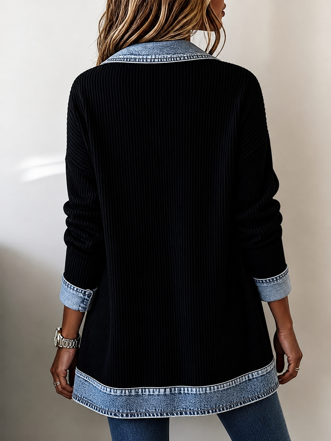 Jessica™ | Luxe Denim-Trim Knit Jacket