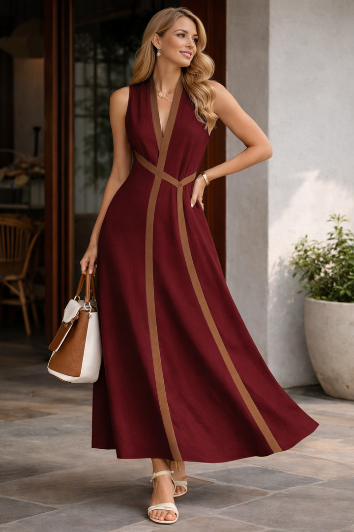 Isabella™ | Luxe Contrast Linen Maxi Dress