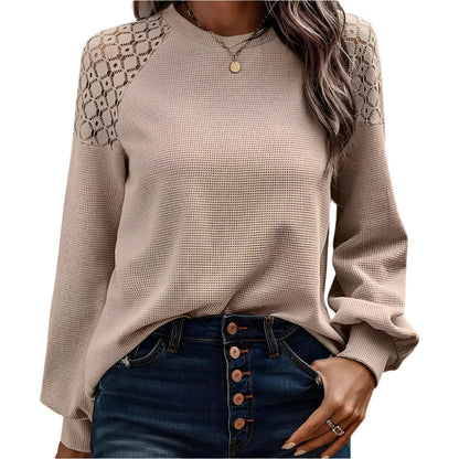Chiara – Brown Pullover Sweatshirt with Textured Stitching | Soft Casual Fit