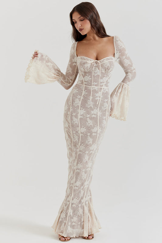 Rosa - Elegant Dotted Lace Evening Dress for Women