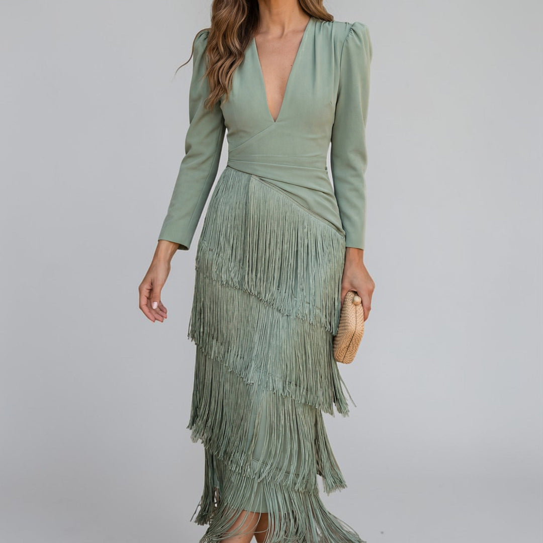 Valencia™ | Silk Blend Fringe Statement Dress