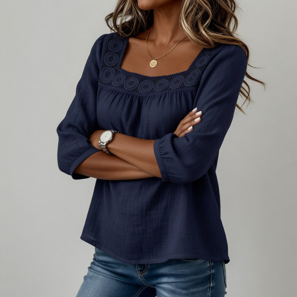 Isla™ | Elegant Lace Square Neck Blouse