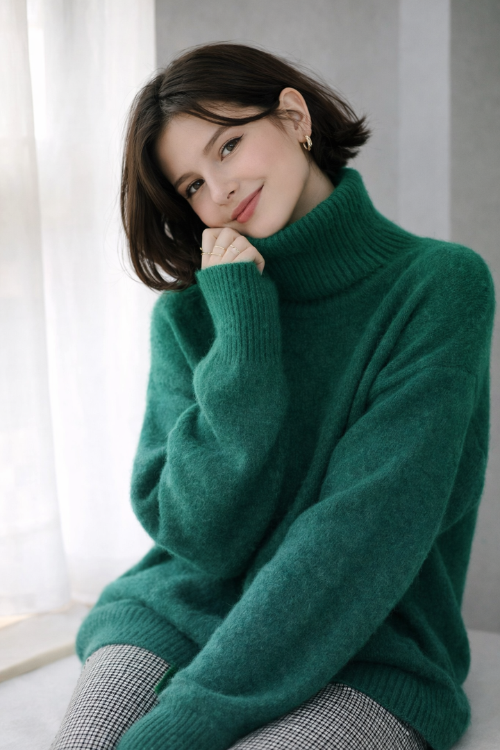 Evelyn™ Women’s Turtleneck Sweater – Relaxed Fit, Ribbed Neck & Cuffs