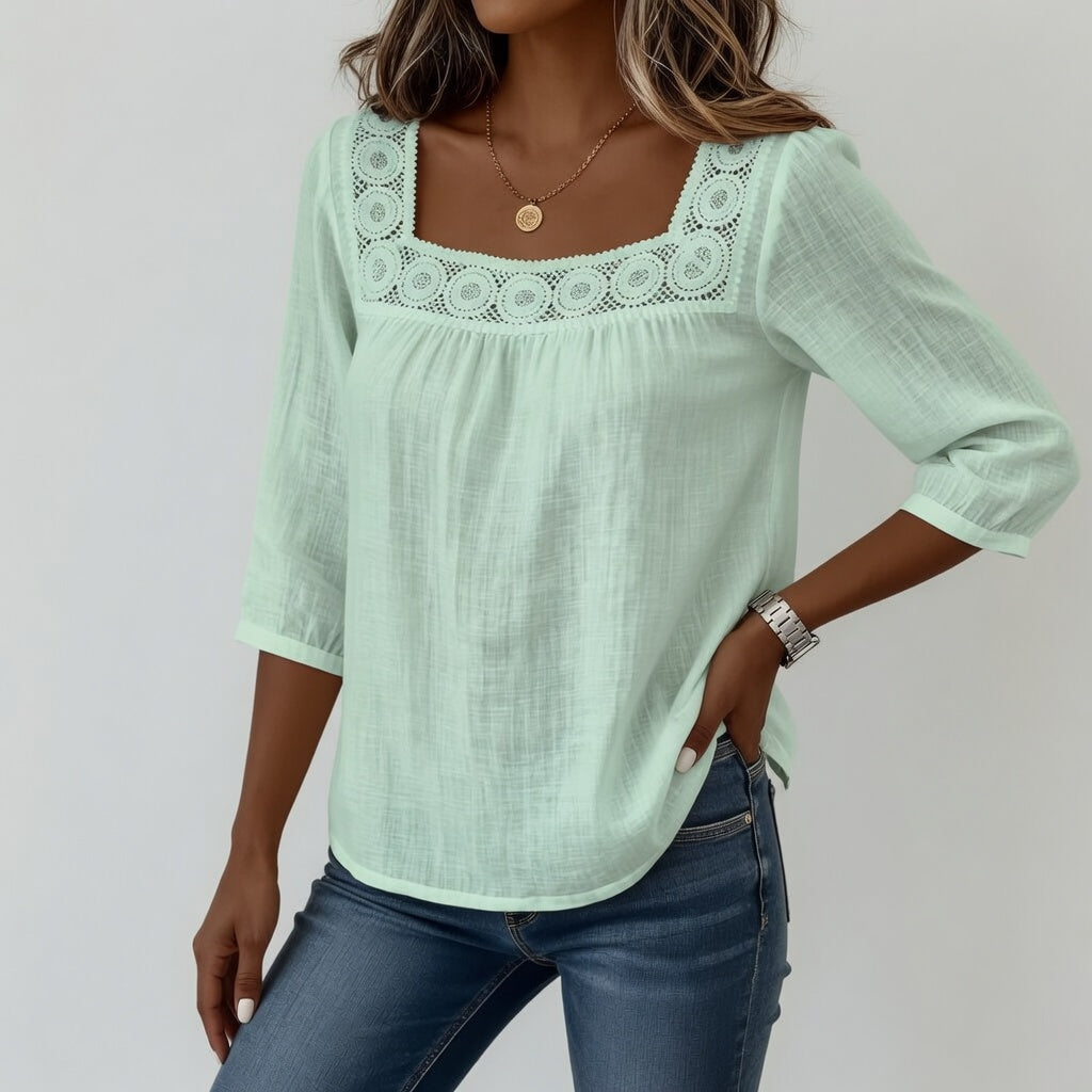 Isla™ | Elegant Lace Square Neck Blouse