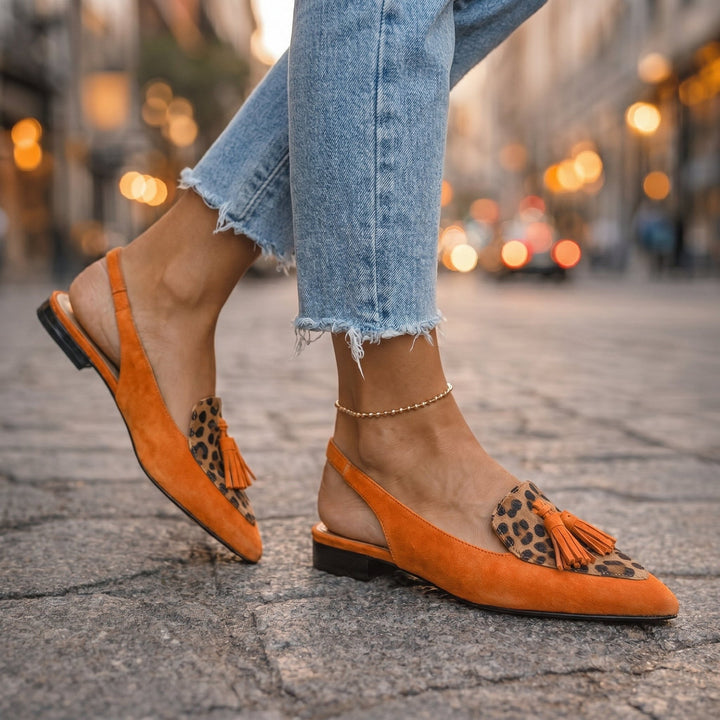 Eveliina - Pointed Ballet Flats with Back Strap and Tassels