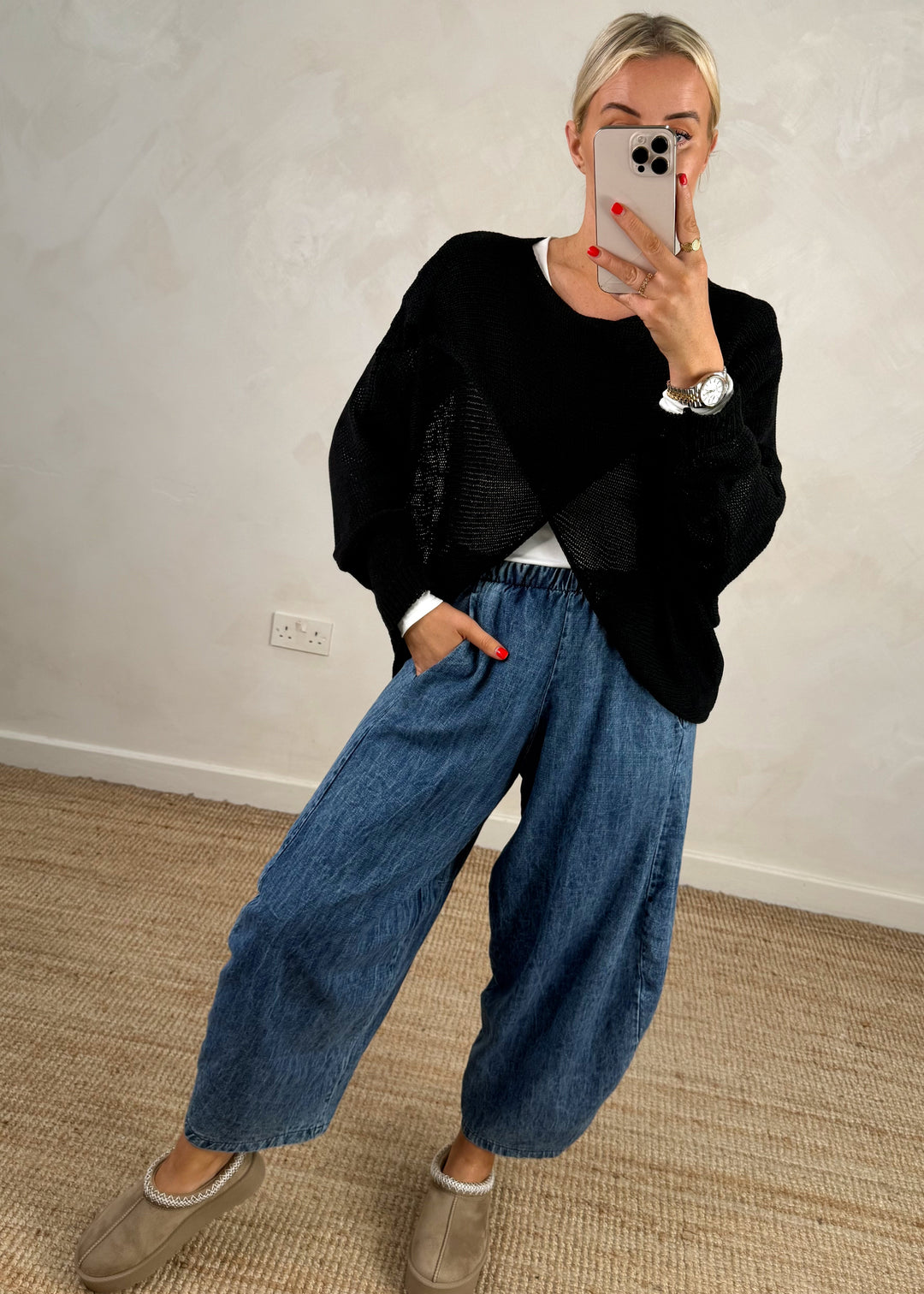 Heavy denim 'barrel leg' Finn - mid blue