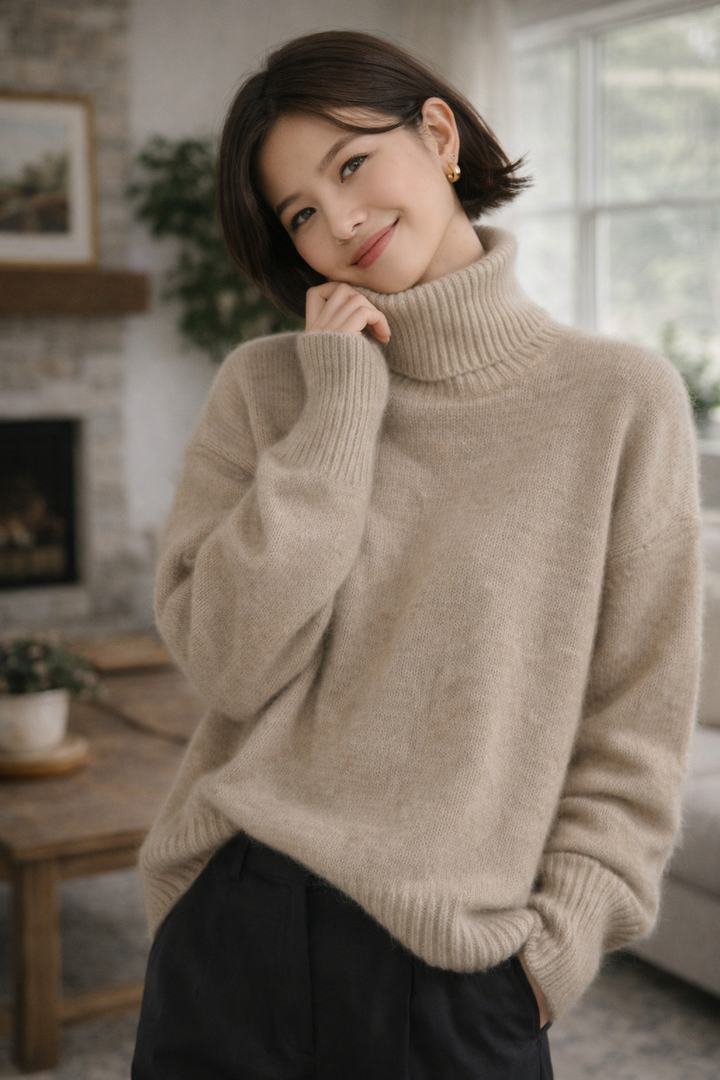 Evelyn™ Women’s Turtleneck Sweater – Relaxed Fit, Ribbed Neck & Cuffs