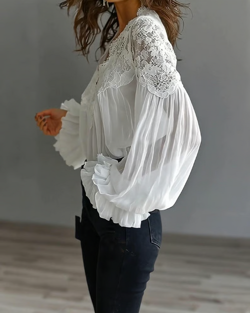 Catelyn™ - Blouse With Floral Lace And Lantern Sleeves