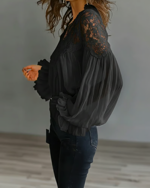 Catelyn™ - Blouse With Floral Lace And Lantern Sleeves