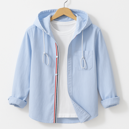 Linen-Cotton Hoodie Shirt - Light Blue - Airy & Breathable Layer