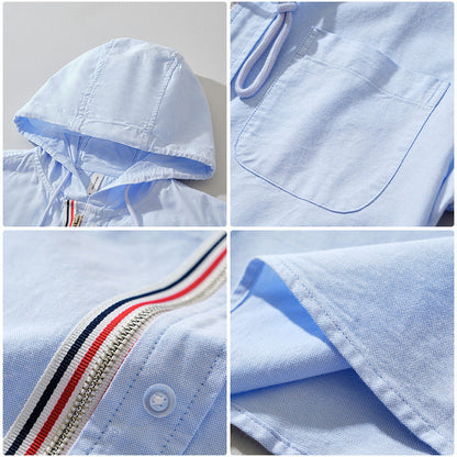 Linen-Cotton Hoodie Shirt - Light Blue - Airy & Breathable Layer