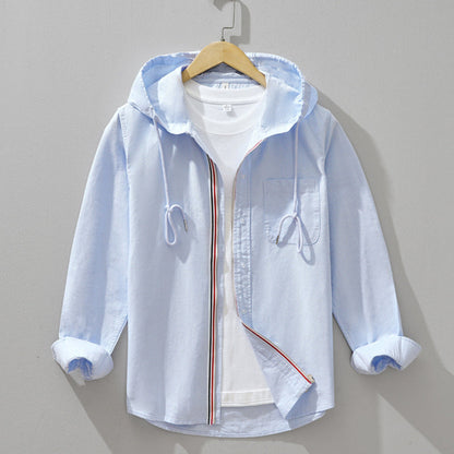 Linen-Cotton Hoodie Shirt - Light Blue - Airy & Breathable Layer