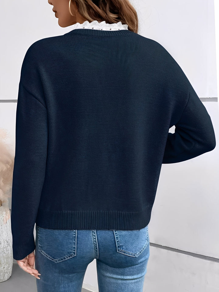 Catelyn™ | Knit Blouse with Lace Collar