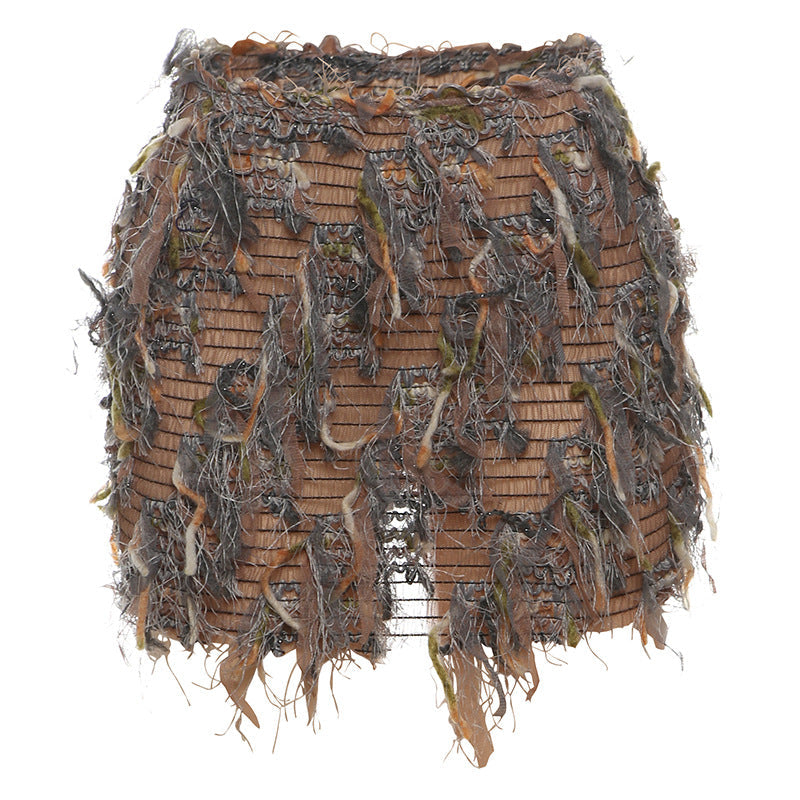 MARIA – Chic Fringe Detail High-Waist Mini Skirt