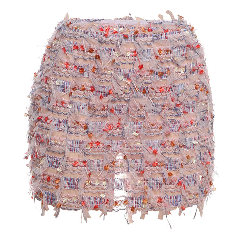 MARIA – Chic Fringe Detail High-Waist Mini Skirt