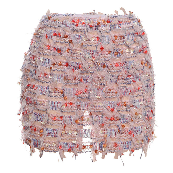 MARIA – Chic Fringe Detail High-Waist Mini Skirt
