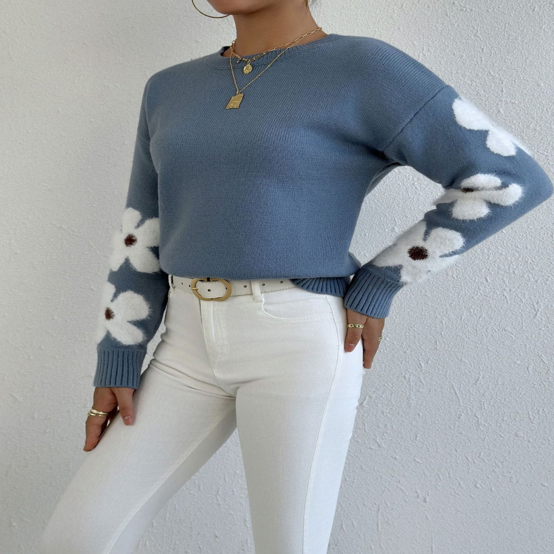 ZOEY - Round Neck Floral Pattern Sweater for Fall/Winter