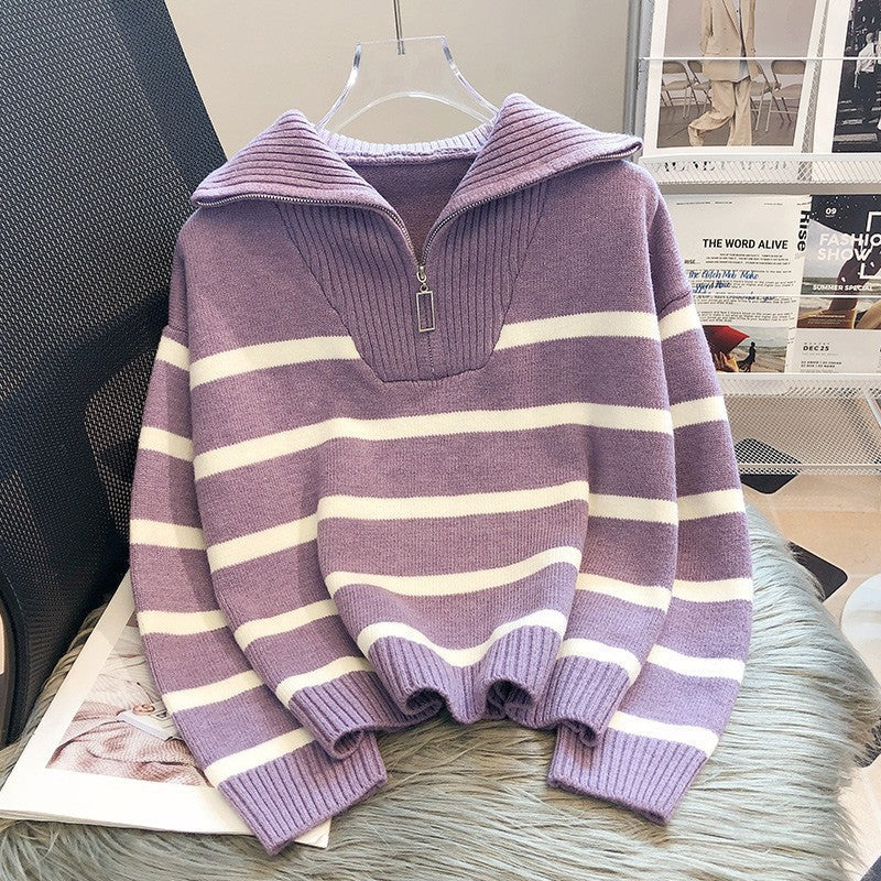 TIANA - Chic Striped Long Sleeve Collared Top
