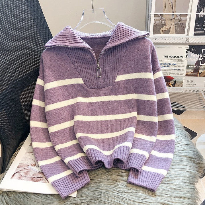 TIANA - Chic Striped Long Sleeve Collared Top